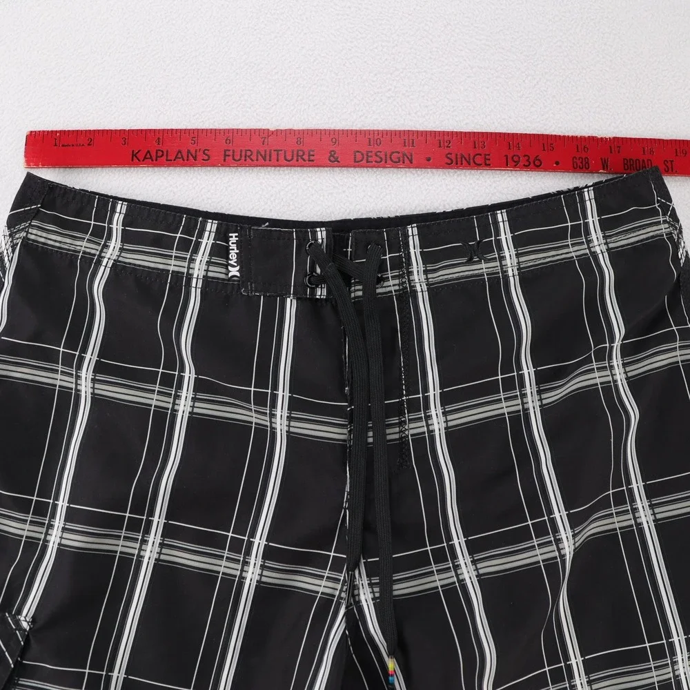 Hurley Mens Black White Plaid Board Shorts Swim Trunks Size 36‎ Wooster